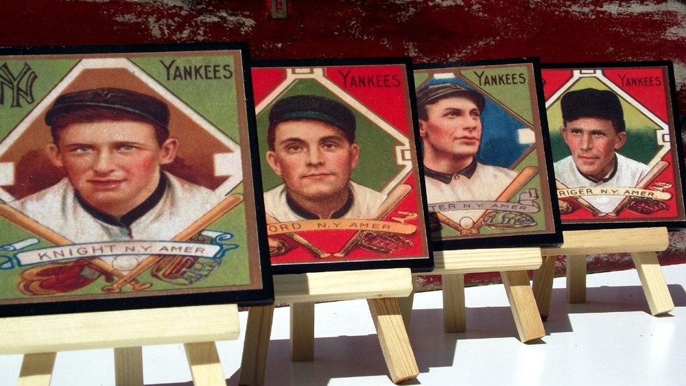 New York Yankees Baseball Card Coaster Set of Four Sports Decor Valentine for Him