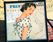 Dress Pattern Drink Coaster Set Retro Sewing Vintage Fashion seamstress wood coasters