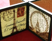 Vintage Paris Wood Coaster Set Wine Coasters Paris Decor
