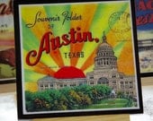 Coaster Set Texas Postcard Wood Coasters Houston Galveston Austin Hostess Gift