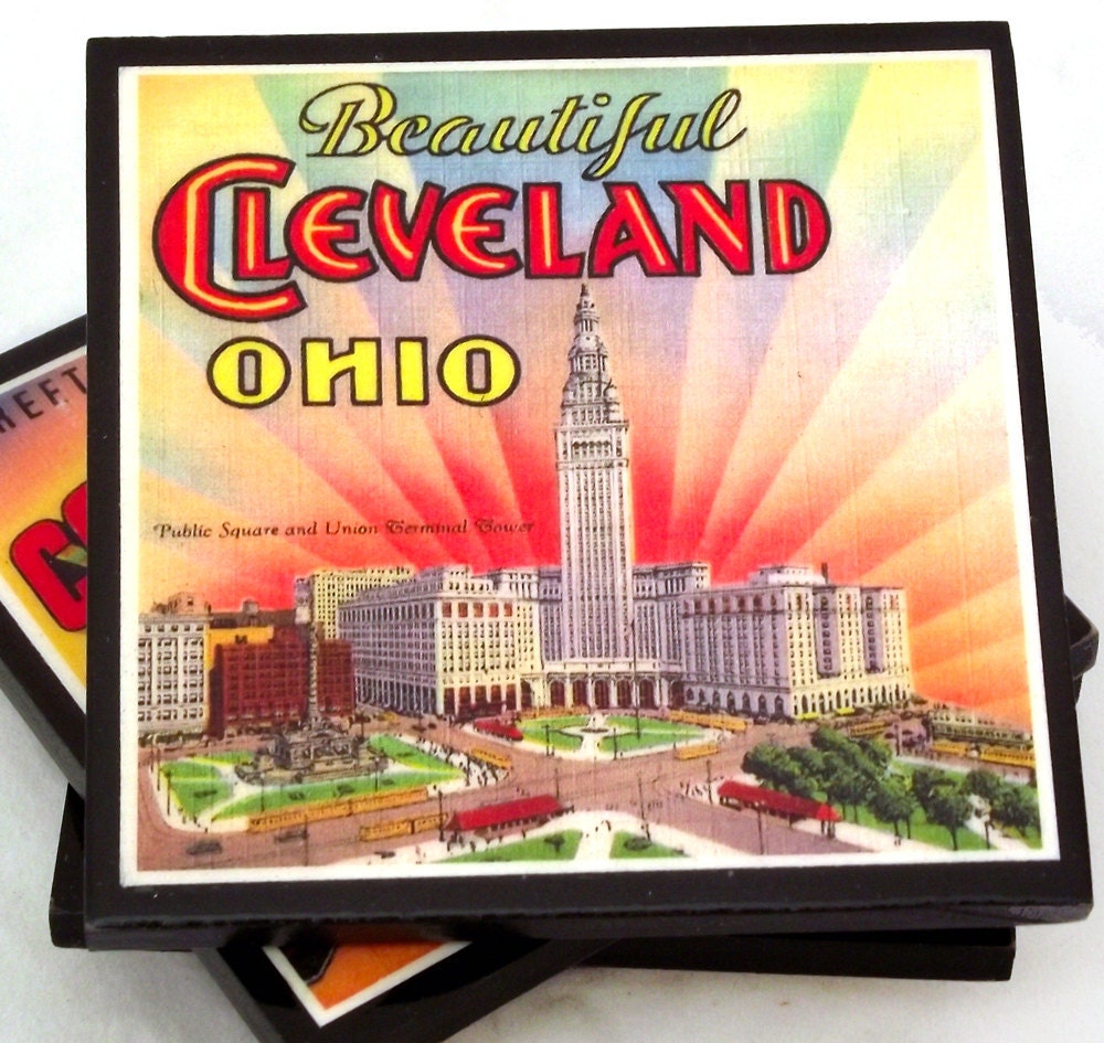 Ohio State Coasters Cleveland, Columbus, Toledo, Cincinnati Drink Coasters Hostess Gift