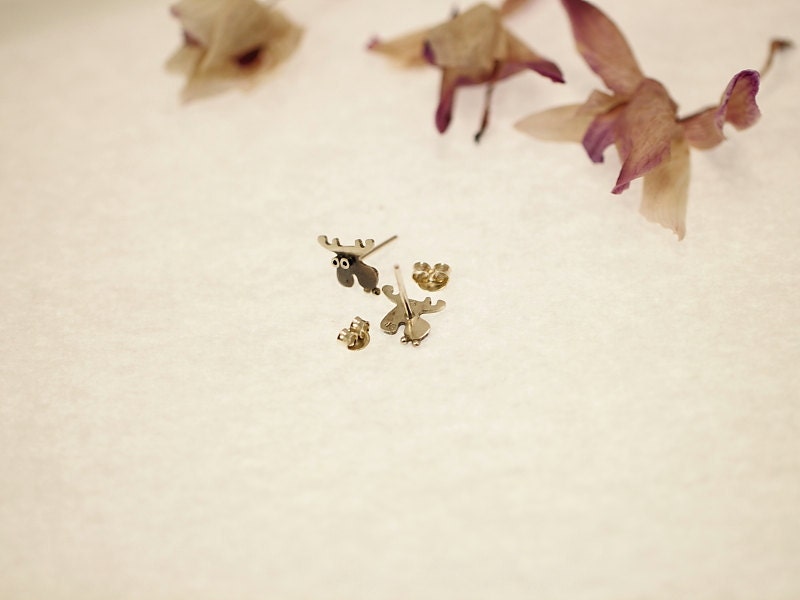 MOOSE Stud Earrings Sterling Silver Mini Zoo series