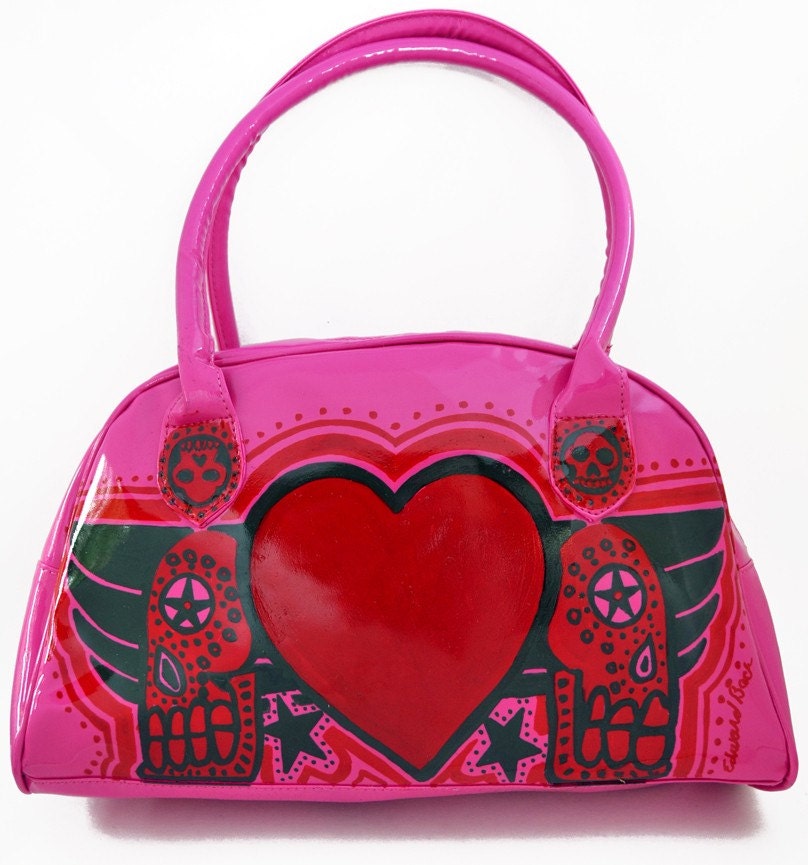 day of the dead sugar skull patent leather bag Military