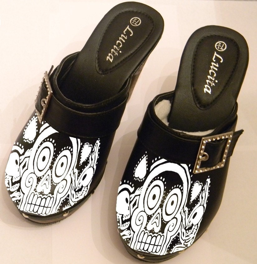 Day of the dead hand painted leather shoes