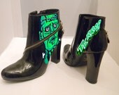 Frankenstein hand painted patent leather boots