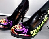 zombie girl hand painted black shoes