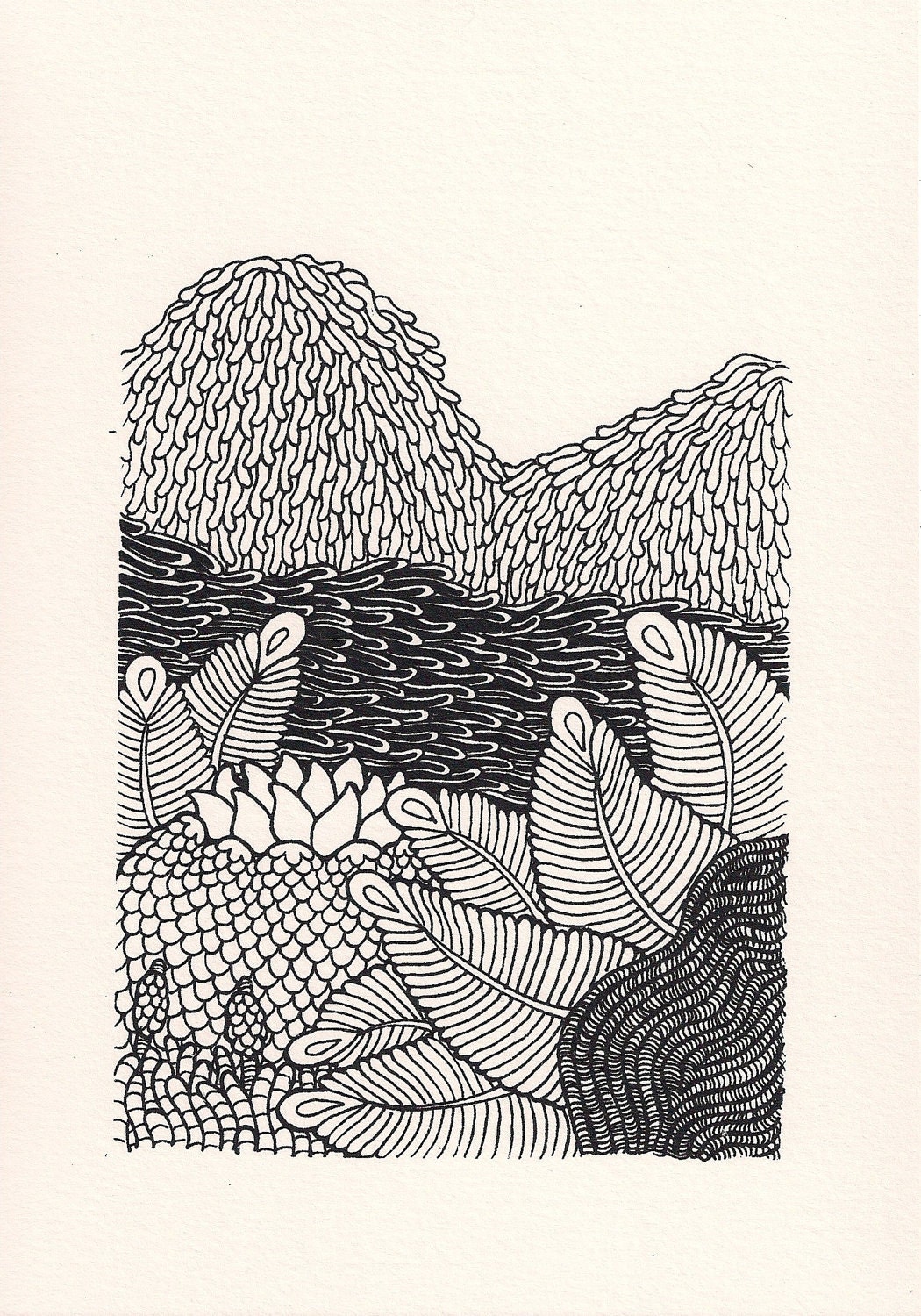 Seascape Screenprint Underwater Mountains 5x7