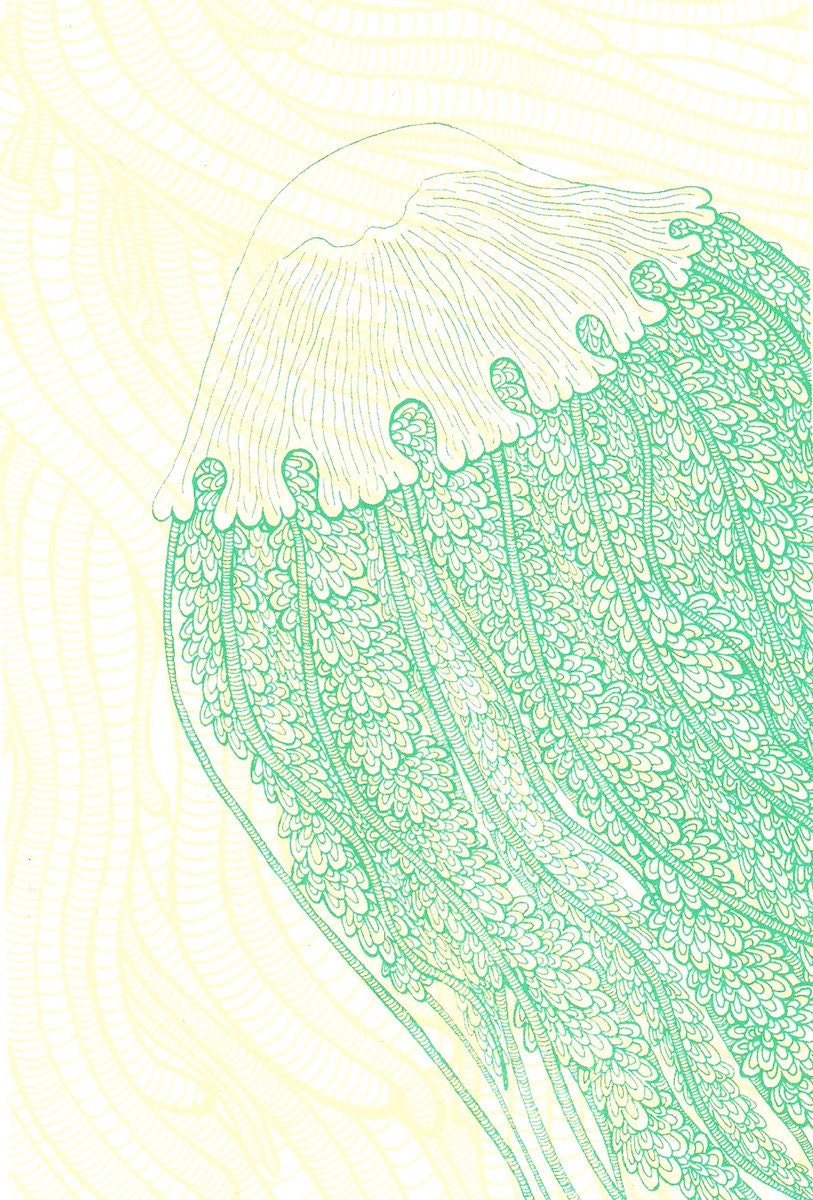 Green Jellyfish Screenprint 8x10