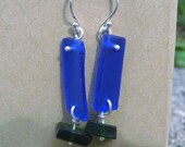 Recycled Wine bottle earrings- Blue and Green glass jewelry - RAIN AND EARTH