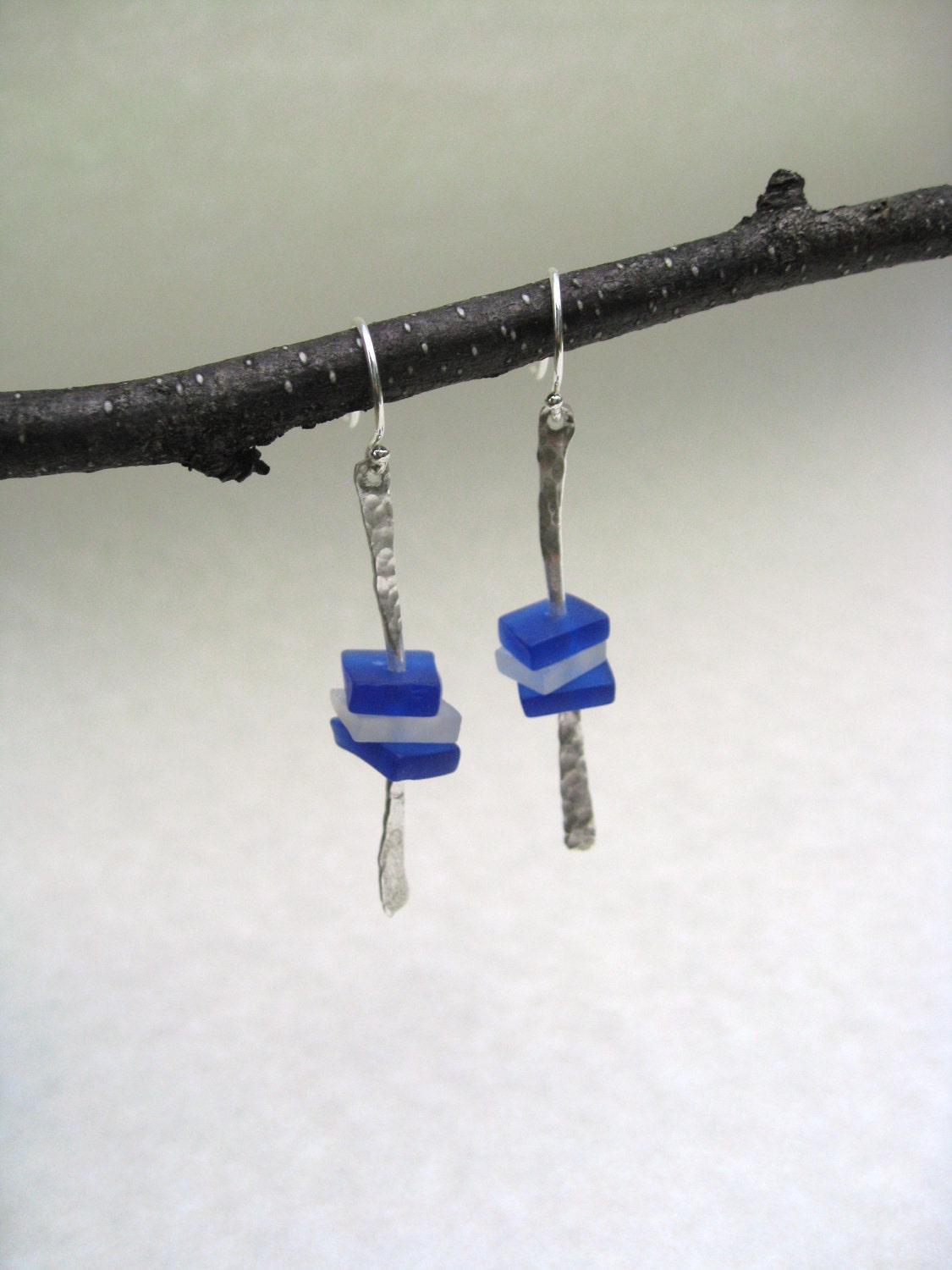 Recycled wine bottle earrings // Jewelry- BLUE STALK EARRINGS