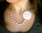 Ivory and Pearl wedding statement necklace beaded rosette