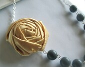 Gray and yellow wedding statement necklace fabric flower
