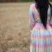 Vintage 1970 Small Medium - Easter Pastel Rainbow Checkered - Accordion Pleated A-line Day Dress - Anthropologie Boho Folk