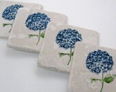 Hydrangea Flower Coasters, Floral Coaster Set, Stamped Tiles