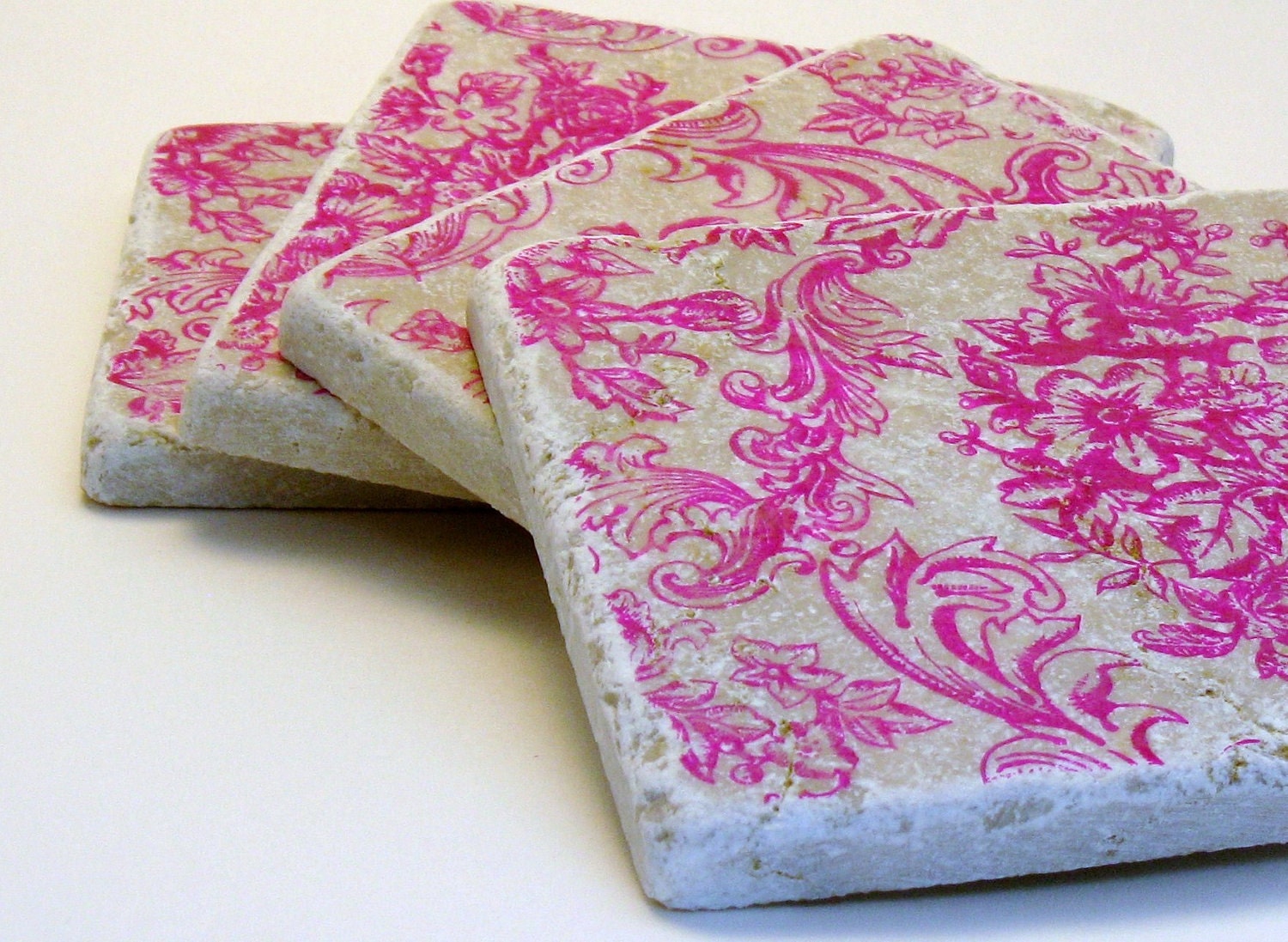 Pink Damask Hand Stamped Coasters