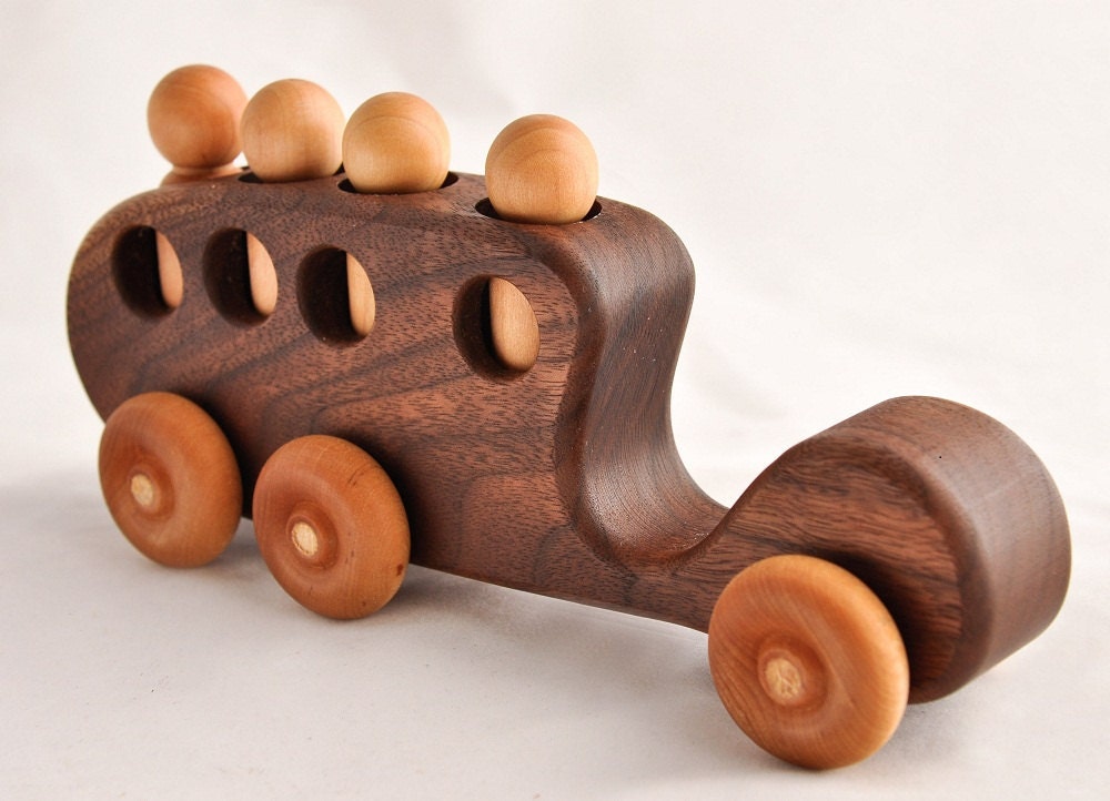 Wooden Toy Bus Organic Walnut Passenger Car Kids Gift