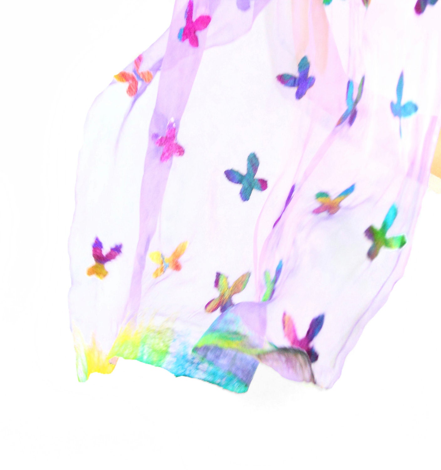 Nuno felted scarf Lavender shoulder shawl wrap with butterflies  MADE TO ORDER