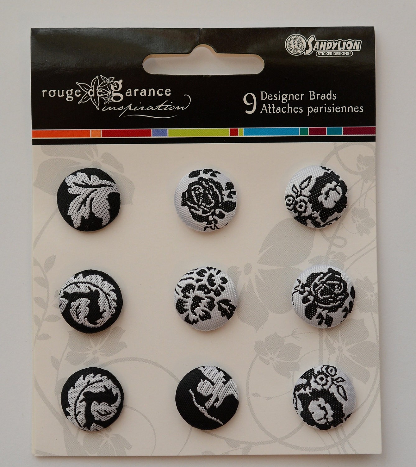 Fabric Brads Black and White- Set of 9