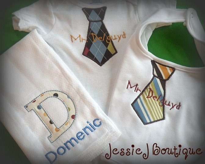 Personalized Baby Boy Gift Set Including Bib Onesie and Burp Cloth
