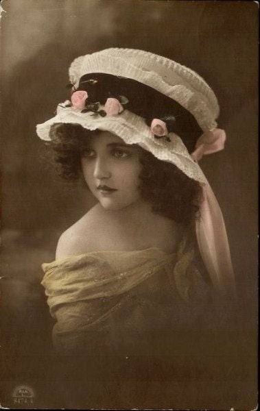 Big Hat Beauty vintage photo, digital download for altered art, scrap and collage