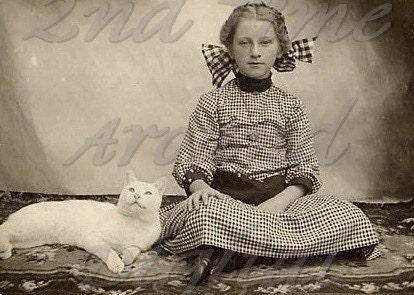 TheCats Meow a delightful vintage image of a girl and her cat, digital download