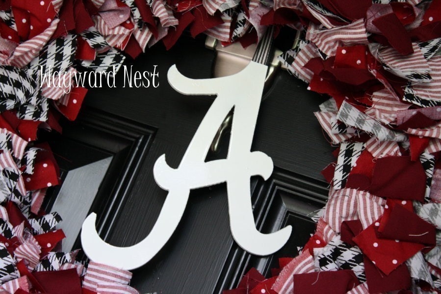 Alabama Rag Wreath with Metal Script A Logo