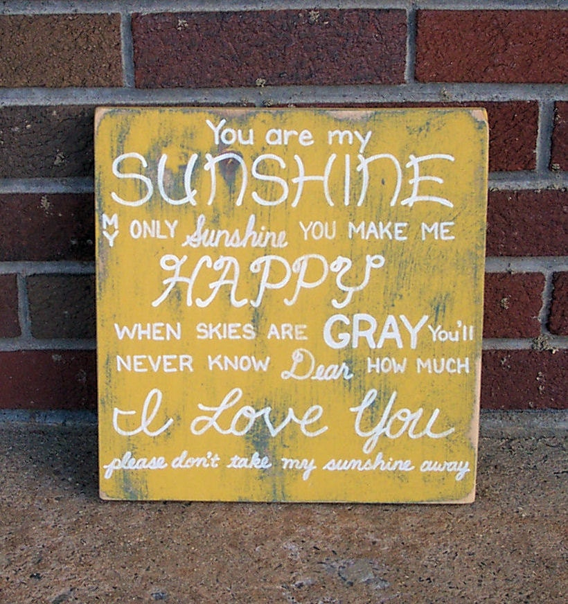 You are my Sunshine SIGN Subway Distressed Yellow Handmade Hand-painted Wooden 12x12 WHAGN Made to Order