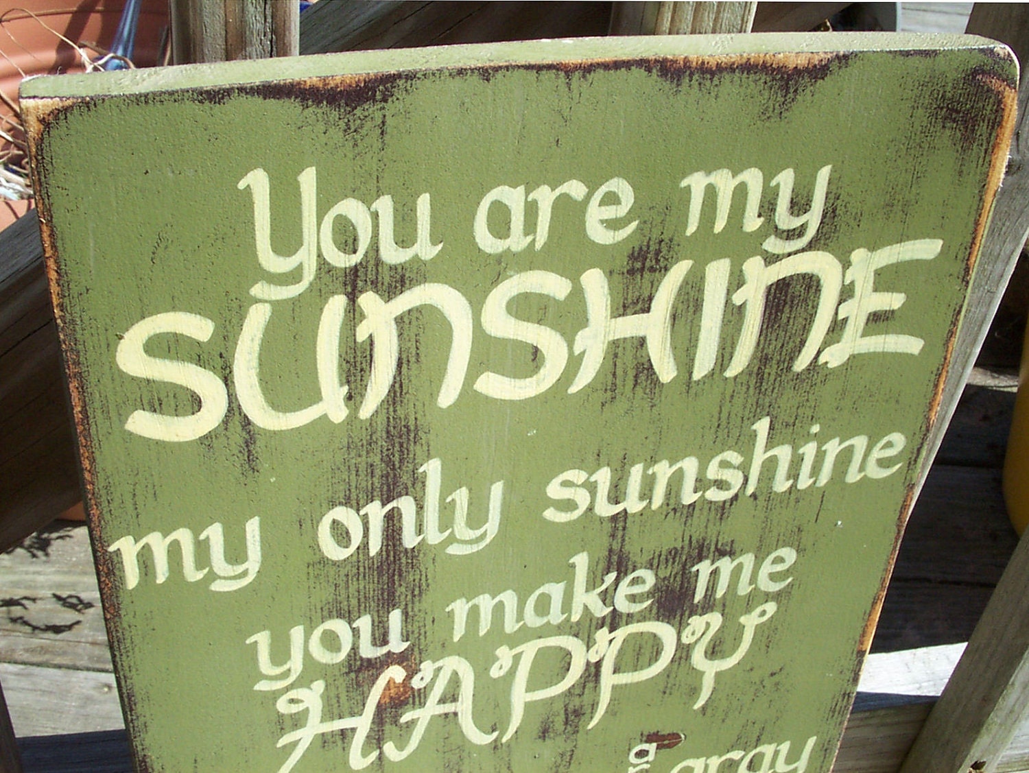 You are my Sunshine SIGN Subway Distressed Olive Green Plum Handmade Hand-painted Wooden 12x24 WHAGN Made to Order