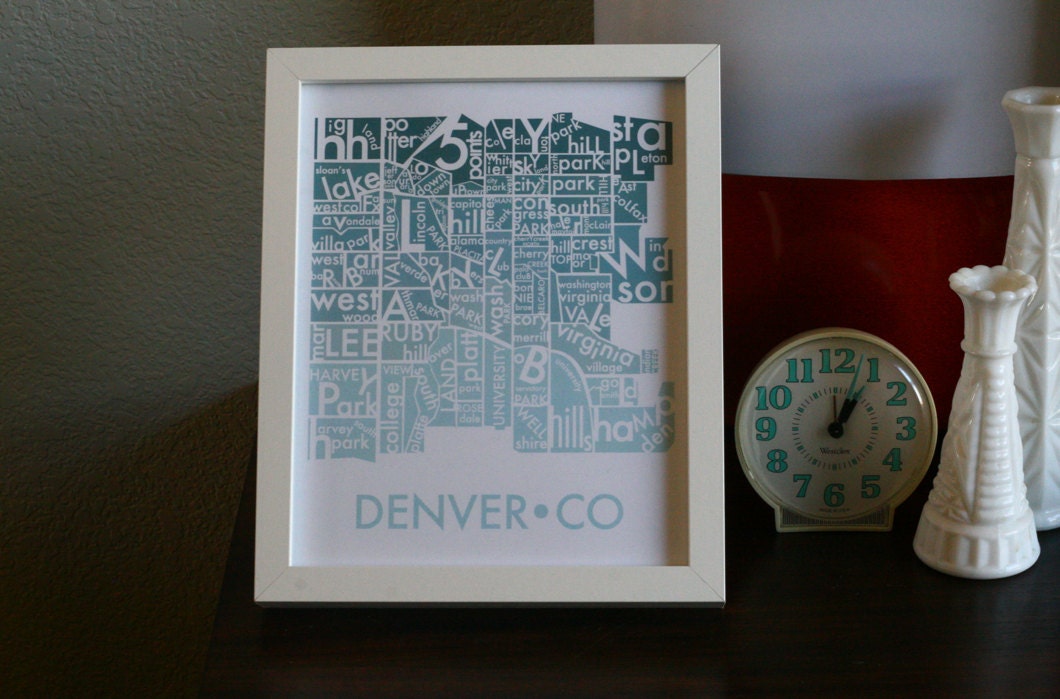 denver neighborhood type map in OMBRE art print poster wall decor