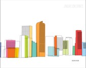 DENVER skyline in sketch with colors art print poster wall decor