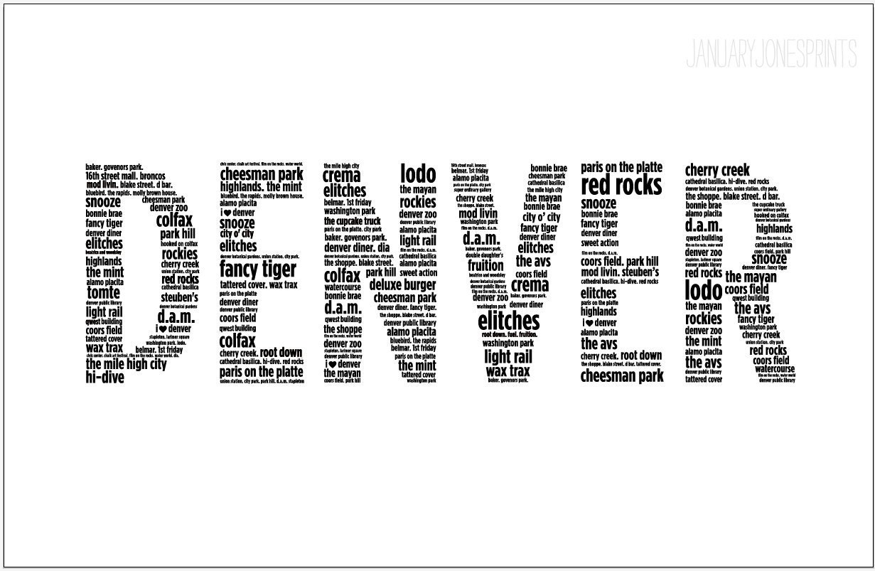 DENVER in words art print poster wall decor