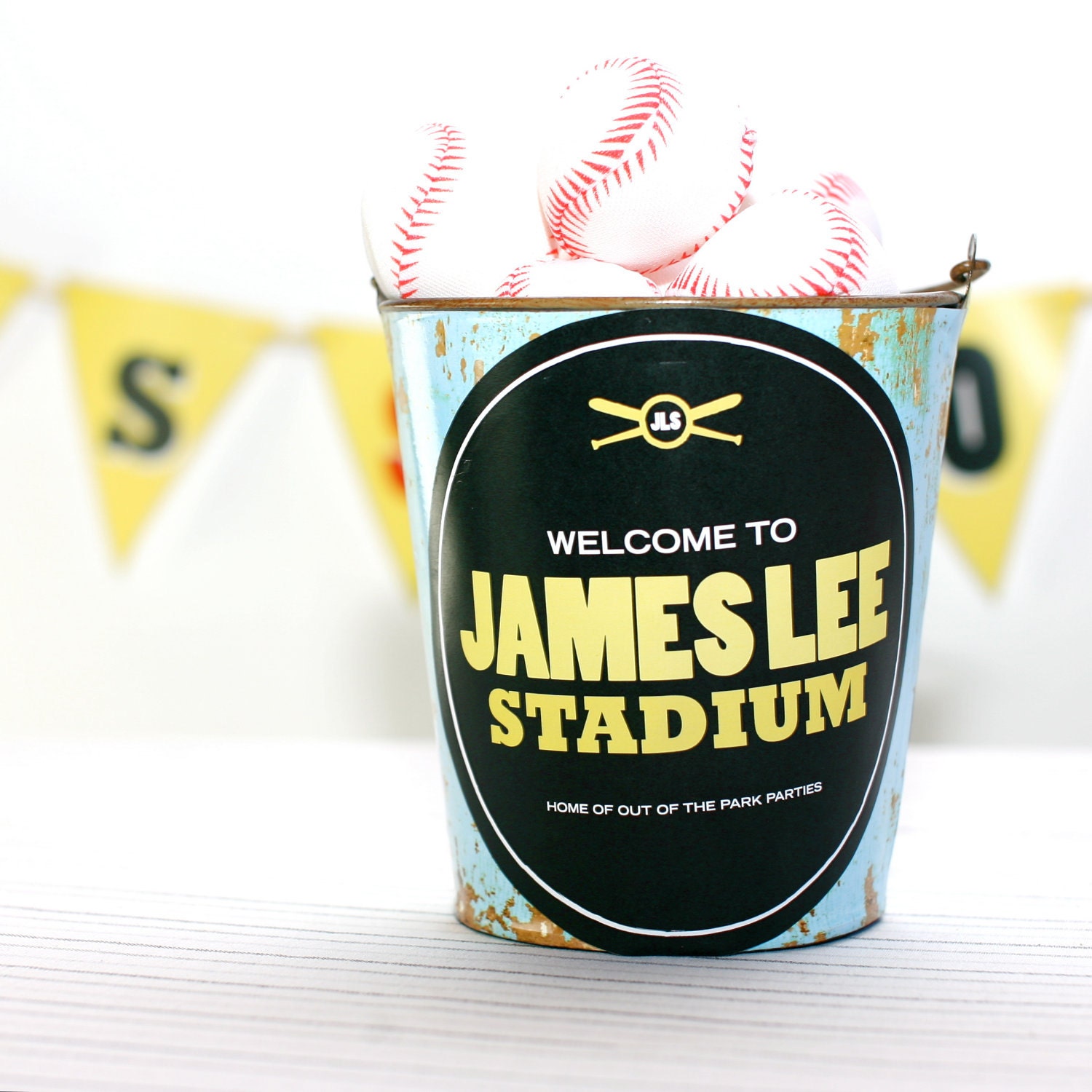 Birthday Party Sign (6 Inch) Customization Included, from the Classic Baseball DIY Printable Collection by Spaceships and Laser Beams