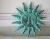 Cast Iron Sun Face Wall Decor - Green Verdigris