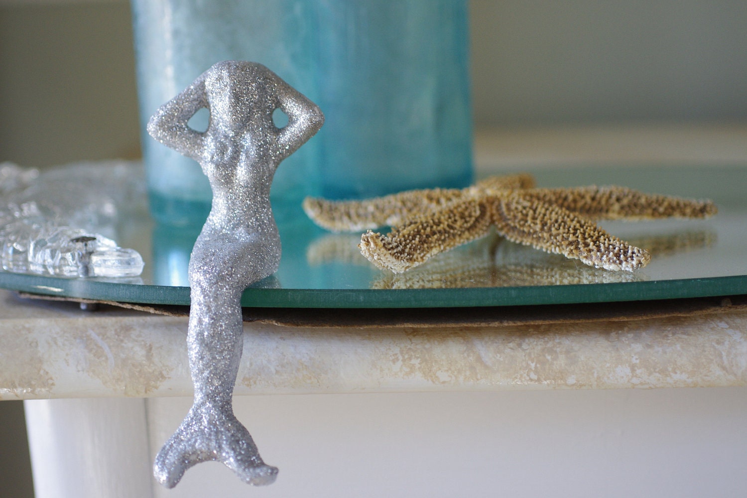Mermaid Beach Decor -Glamour Girl Cast Iron Mermaid - Silver, Turquoise or Copper Glitter