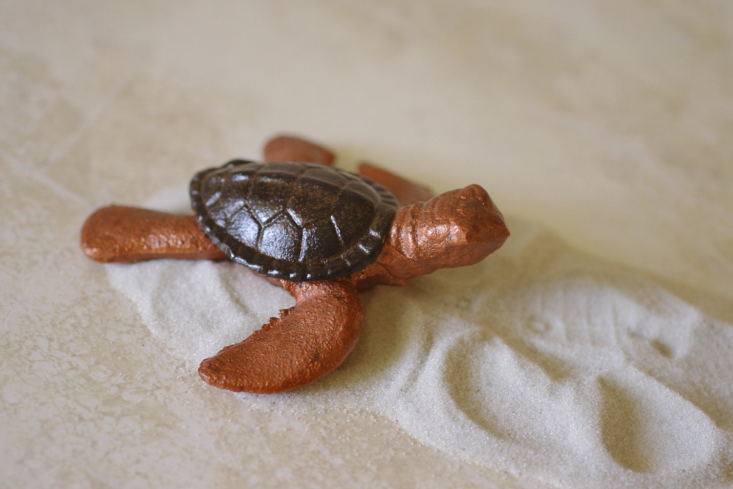 Beach Decor Cast Iron Baby Sea Turtle - Bronze and Brown
