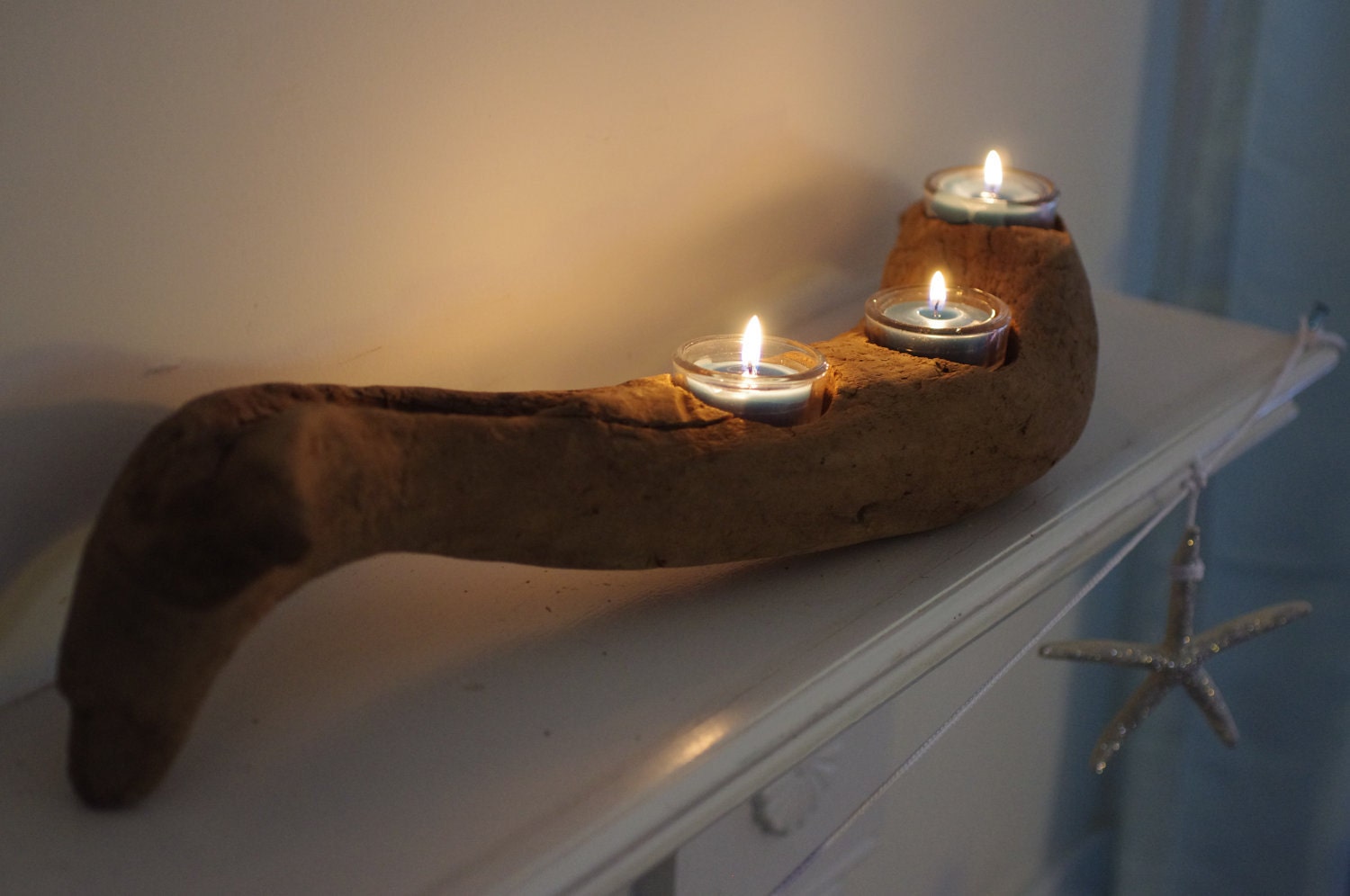 Beach Decor Three Votive Driftwood Candle Holder