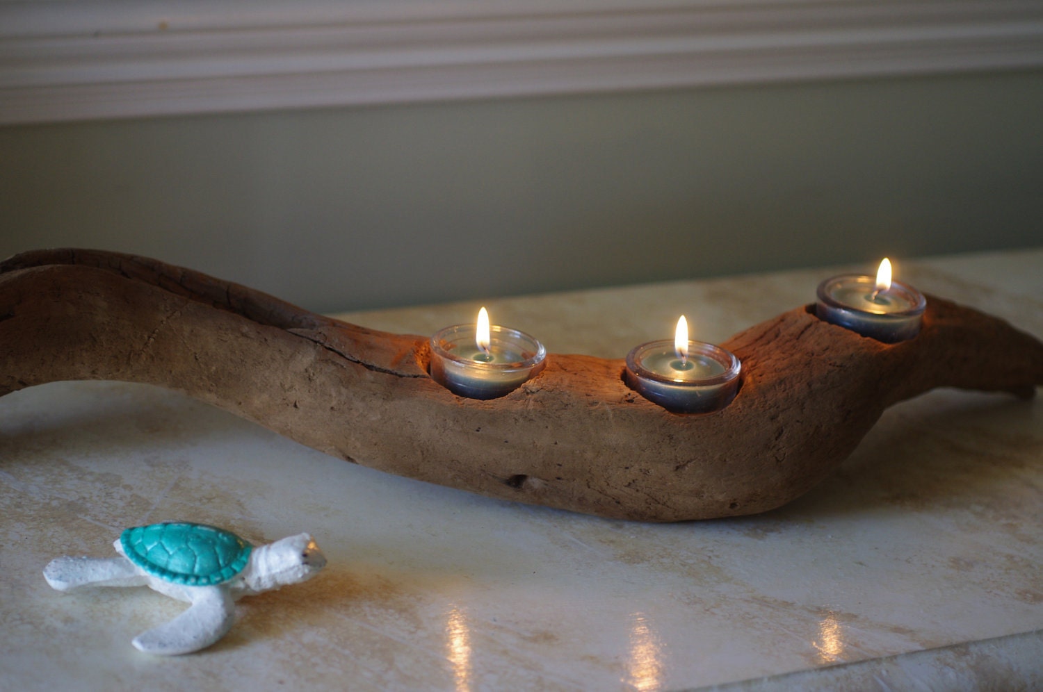 Beach Decor Three Votive Driftwood Candle Holder
