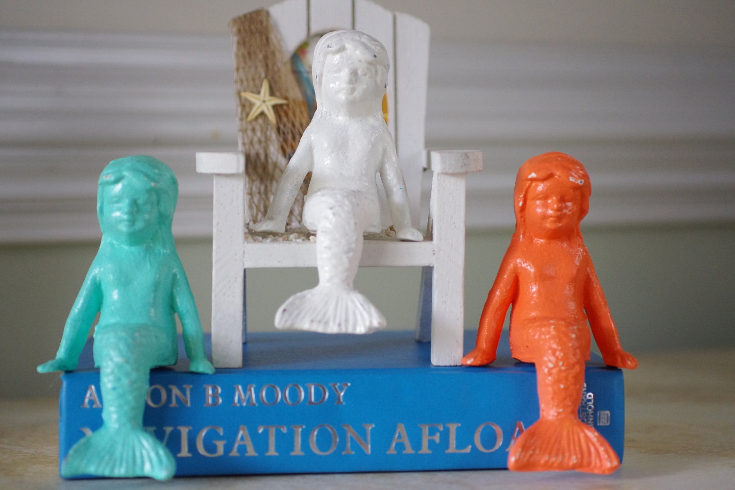 Beach Decor Little Cast Iron Sitting Mermaid - PICK YOUR COLOR