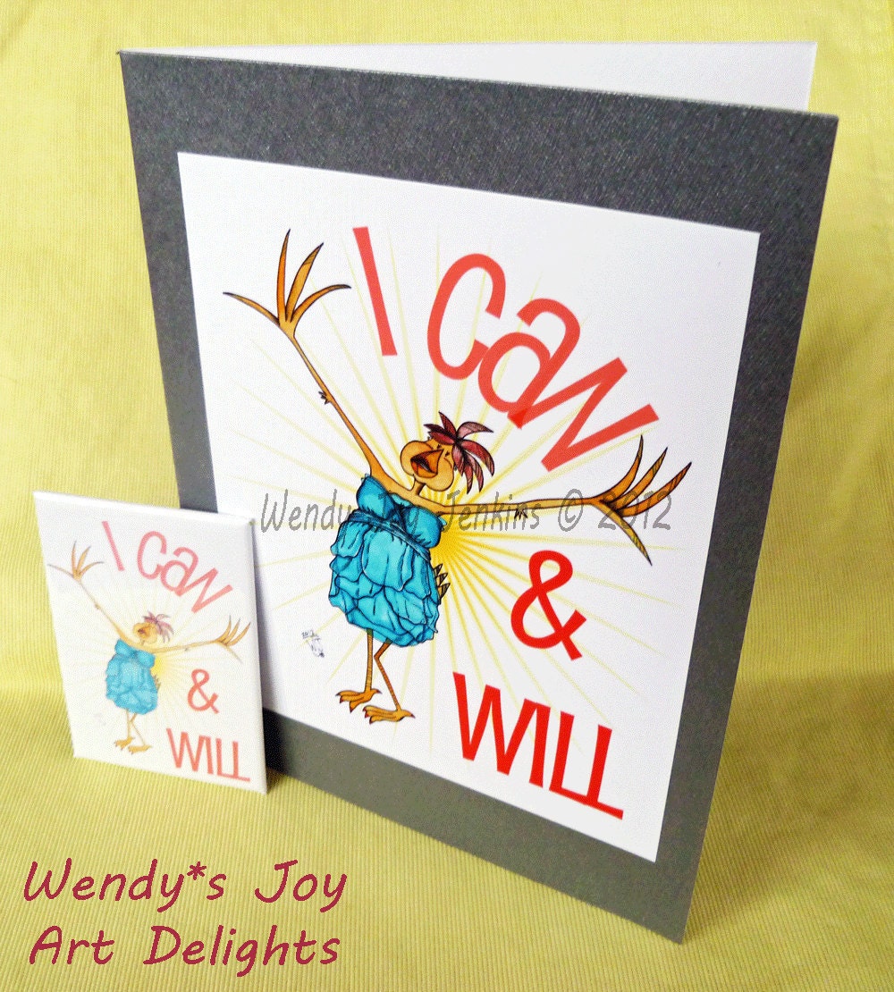 Graduation Congratulations Card plus Magnet gift set.  I Can and Will Inspiration Motivation Good Luck