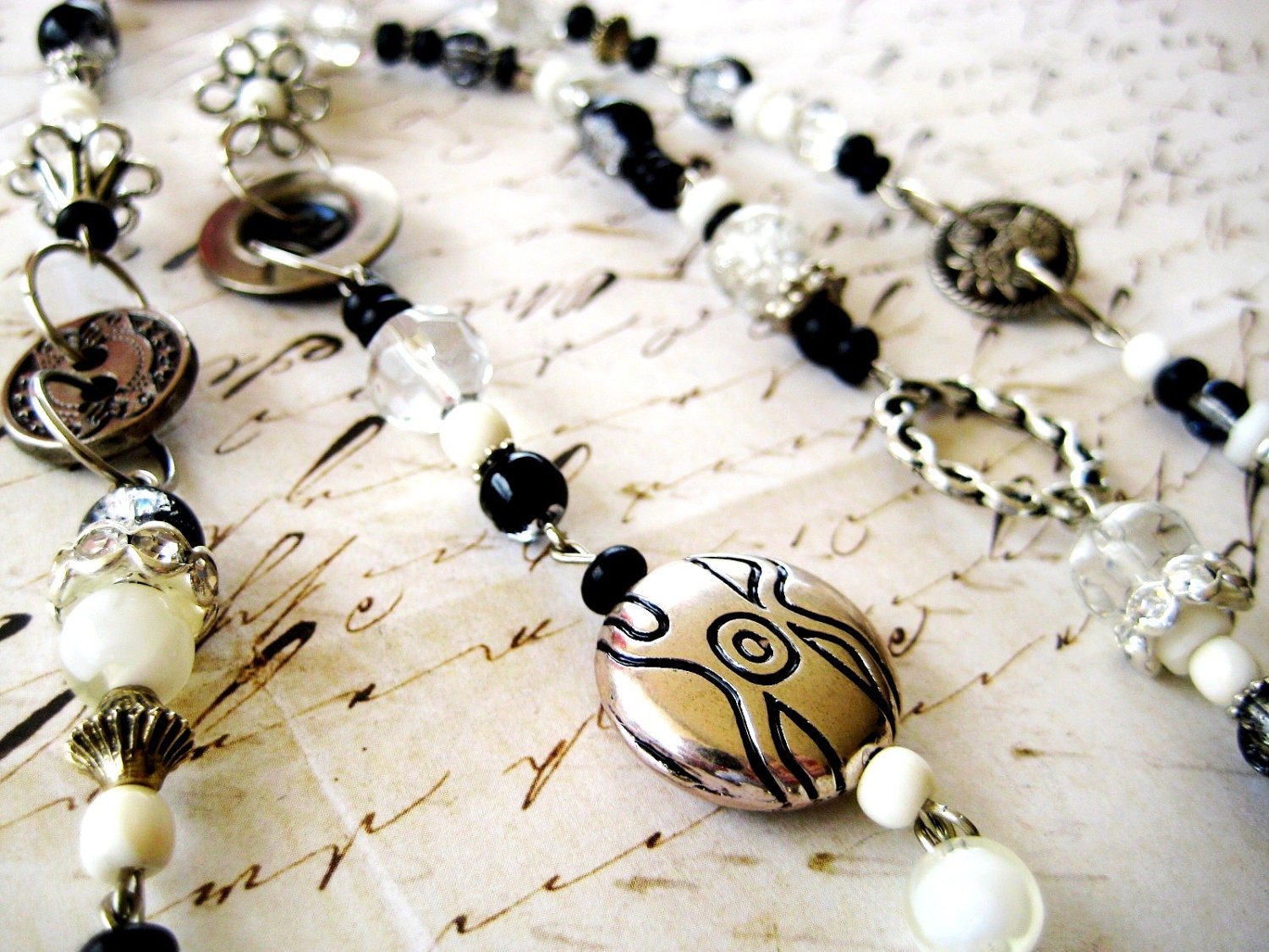 Black, White, And Silver Crystals Necklace