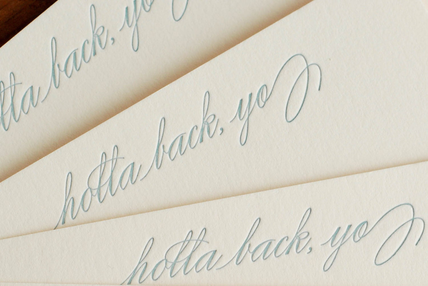 Holla Back, Yo (an almost proper conversation card in 6 letterpress printed notecards & envelopes)
