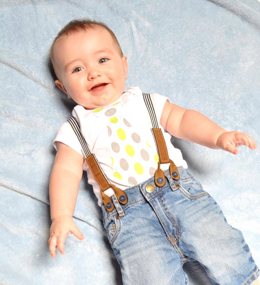 Baby Boy Tie Onesie. Tie Suspenders look is in.  Mustache party ideas. Any Tie on Any Size Onesie. Birthday Party Outfit.