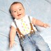 Baby Boy Tie Onesie. Tie Suspenders look is in.  Mustache party ideas. Any Tie on Any Size Onesie. Birthday Party Outfit.