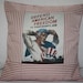 Pillow Cover Red and Off White Striped Timeless Ticking Fabric  with World War 2 Poster design Free Shipping