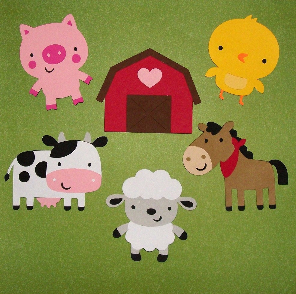 SIX Large Farm Animal Die Cuts ... paper-pieced layered ... choose one OR any combo ... about 4" ... pig horse cow sheep barn chick Il_170x135