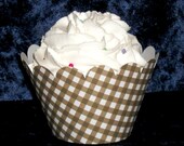 Brown Gingham Cupcake wrappers ...Cocoa Checkered Holder Wrap ... 36 count ... Coffee Plaid Il_170x135
