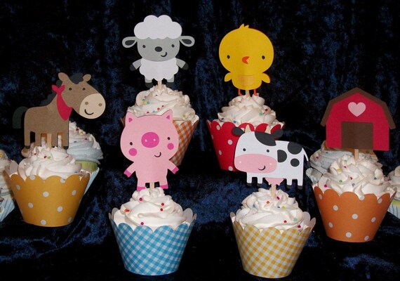 12 Farm Barnyard Buddies Cupcake Toppers Picks ... Paper Pieced ... choose one or any combination of different picks Il_570xn