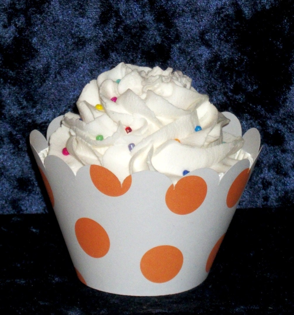 Large Orange Polka Dot Cupcake wrappers ...Tangerine Holder Wrap ...12 count READY TO SHIP Il_570xn