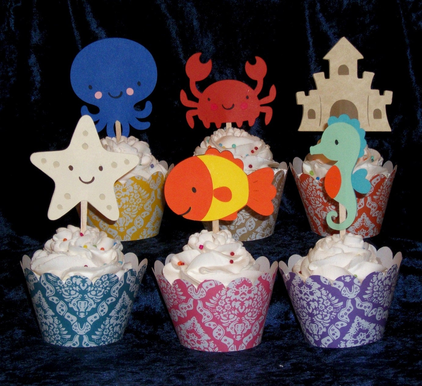12 Under the Sea Cupcake Toppers Picks ... Paper Pieced ... choose one or any combination of different picks Il_570xn