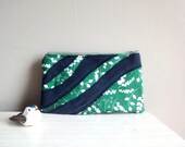 Eco-Friendly Clutch, Upcycled, Green and Navy Botanical